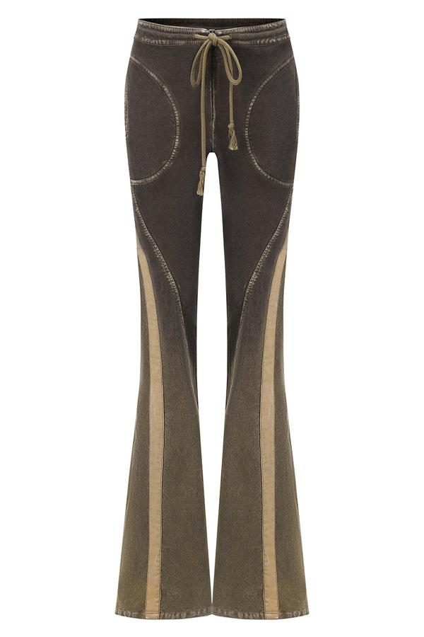 OUDE WAAG 25 autumn and winter washed elastic stitching flared pants OW-OW-25AW-PT07C1GY840-HH gray yellow